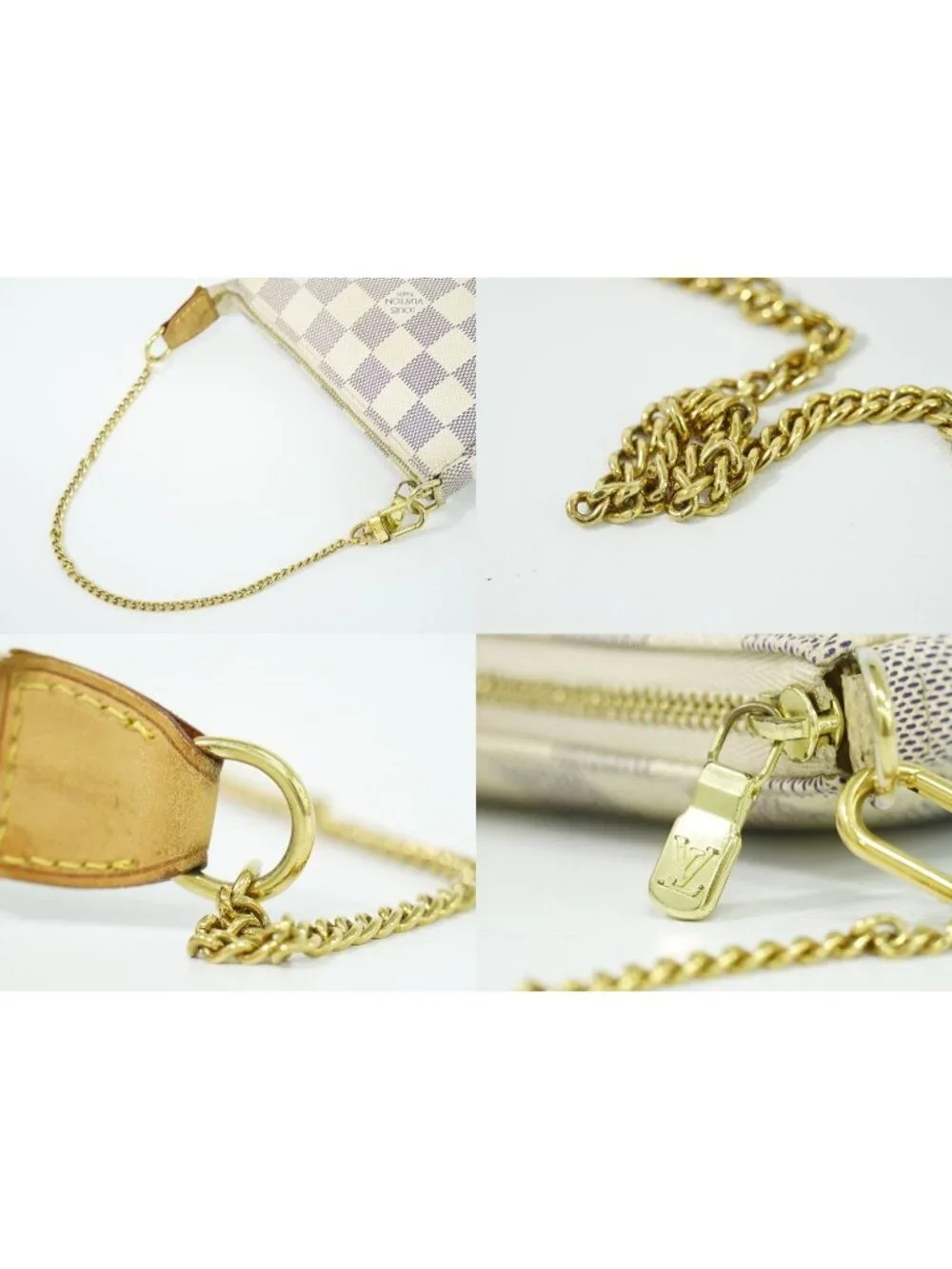 Louis Vuitton LV Mini Pochette Accessoires Damier Azur Handbag Pouch White Gray